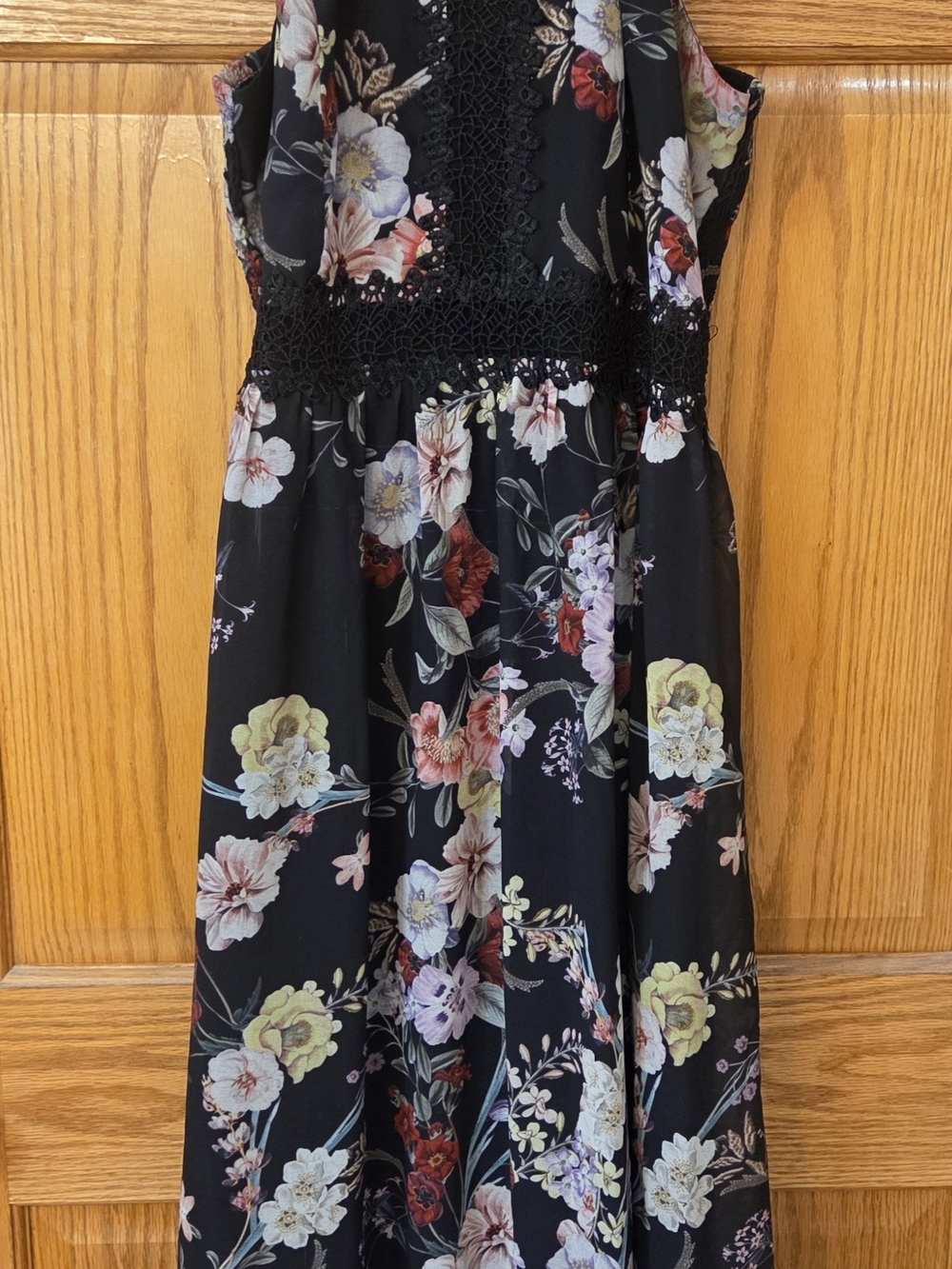City Chic Black Floral Crochet-Waist Woman's Dress